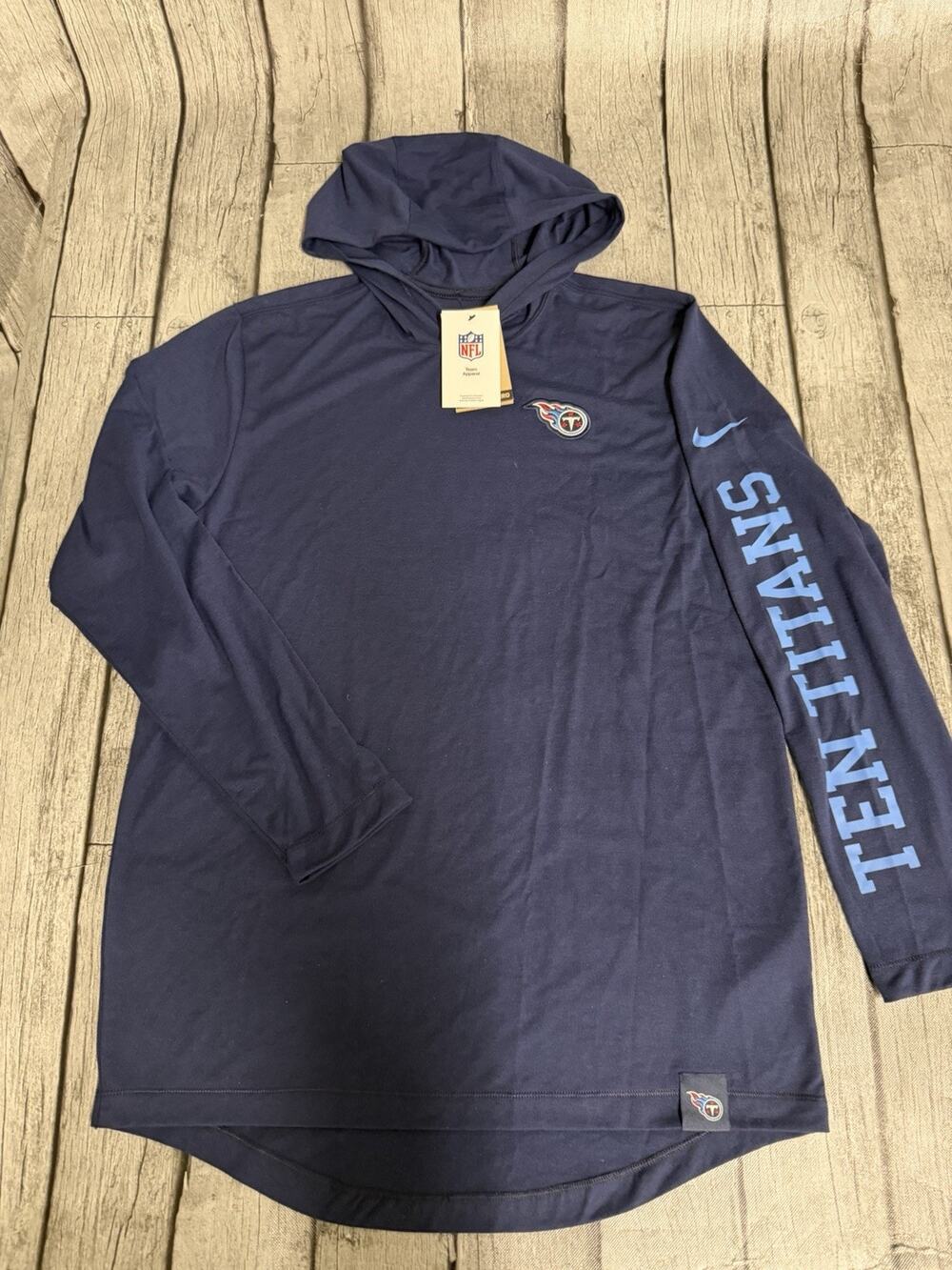 NWT Men’s Nike Tennessee Titans Tri-blend Hoodie Tshirt Medium Sideline Navy